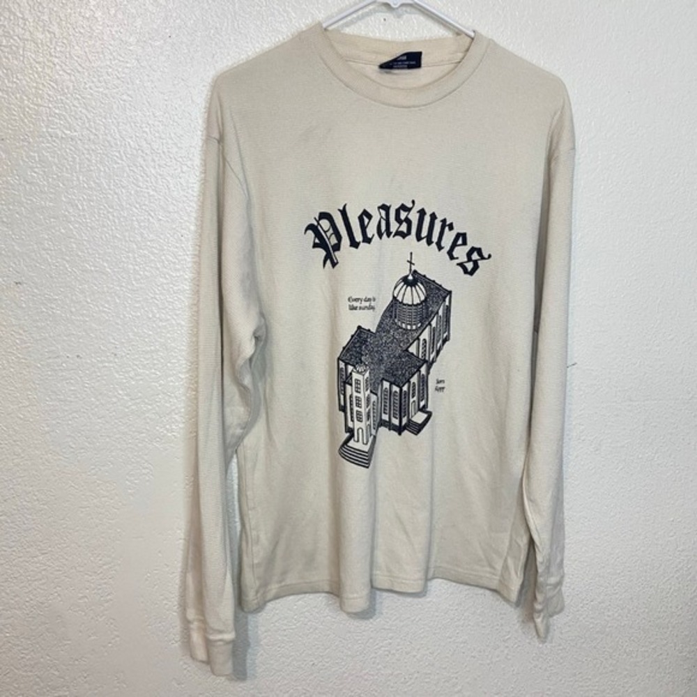 Pleasures Every Day Is Like Sunday Waffle Knit Thermal Shirt Cream Mens Large